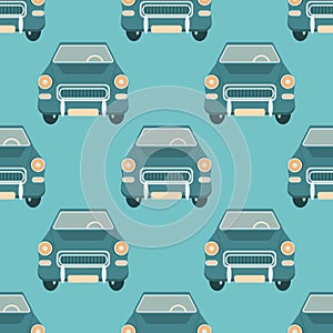 Vector seamless pattern with retro cars on a blue background, vintage colors