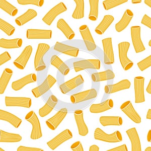 Vector seamless pattern. Rigatoni pasta isolated on white.