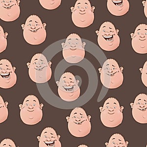 Vector seamless pattern with roly poly facial gestures. Brown seamless background with faces.