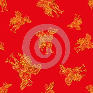 Vector seamless pattern of rooster, symbol 2017 on the Chinese calendar. element for New Year design.