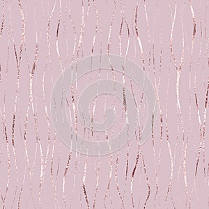 Vector seamless pattern. Rose gold background with wavy stripes. Modern stylish texture. Pink geometric abstract design. Backgroun