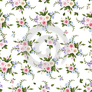 Vector seamless pattern with roses and freesia.