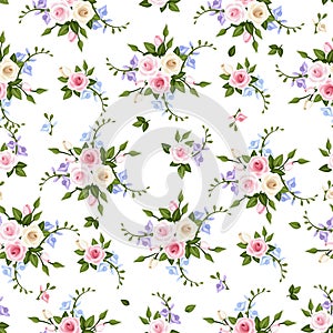 Vector seamless pattern with roses and freesia. photo