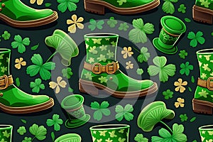 Vector seamless pattern for Saint Patrick\'s Day holiday, Generative AI.