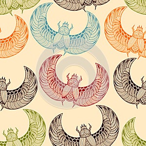 Vector seamless pattern with scarab beetles