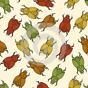 Vector seamless pattern with scarab beetles