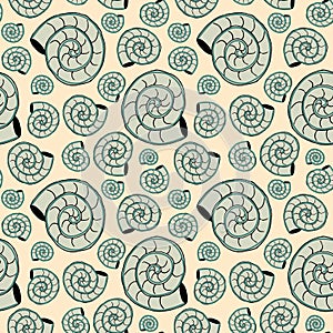 Vector seamless pattern with sea shells. Travel trendy summer texture. The design is ideal for printing textiles, labels