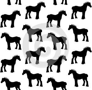 Vector seamless pattern of shire horse silhouette