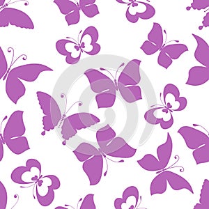 Vector seamless pattern with silhouettes of flying monochrome rose butterflies