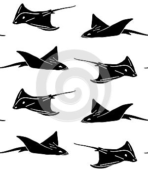 Vector seamless pattern of skate fish devil fish