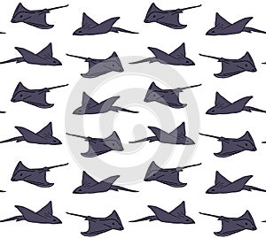 Vector seamless pattern of skate fish devil fish