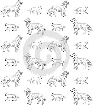 Vector seamless pattern of sketch cats and dogs