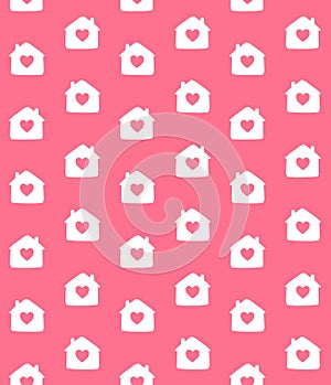 Vector seamless pattern of sketch house with heart