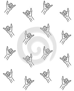 Vector seamless pattern of sketch Shaka sign