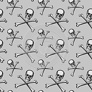 Vector seamless pattern with skulls and bones.