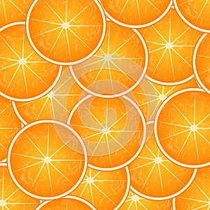 Vector seamless pattern of slices of oranges all over the image field. For printing on fabrics, packaging, napkins, as