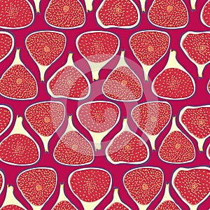 Vector seamless pattern with slised figs. Exotic fruits hand drawn background in doodle style