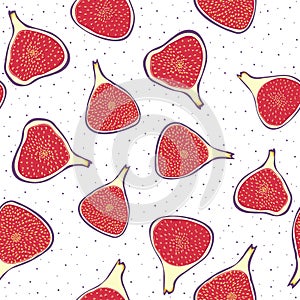 Vector seamless pattern with slised figs. Exotic fruits hand drawn background in doodle style