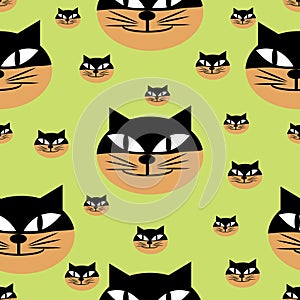 Vector seamless pattern with a sly cat`s face