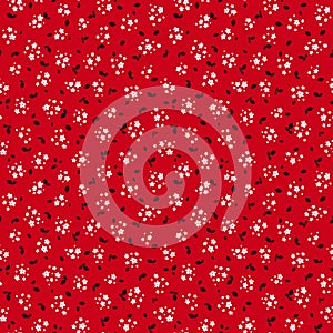 Vector seamless pattern with small pretty white flowers on red. Ditsy texture