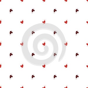 Vector seamless pattern with small red hearts on white backdrop. Valentines day background. Abstract geometric texture