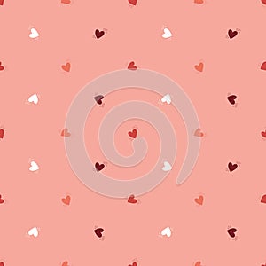 Vector seamless pattern with small red hearts on white backdrop. Valentines day background. Abstract geometric texture