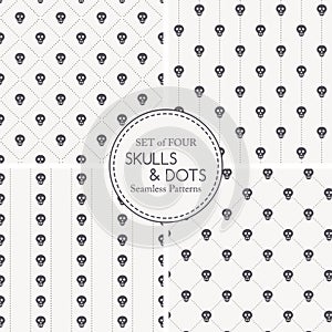 Vector seamless pattern with small skulls and dots