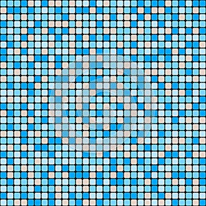 Vector seamless pattern of small smooth squares. Blue and beige ceramic tile mosaic.