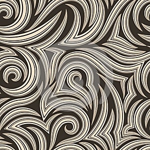 Vector seamless pattern of smooth and broken lines in beige with cuts in the middle with sharp ends on an isolated brown