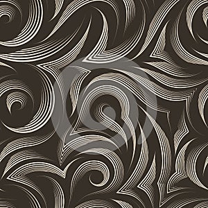 Vector seamless pattern of smooth and broken lines drawn by a beige pen with cuts in the middle with sharp ends on an isolated