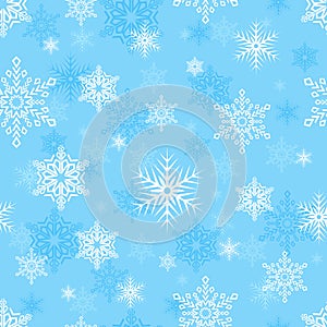 Vector seamless pattern with snowflakes on light blue background