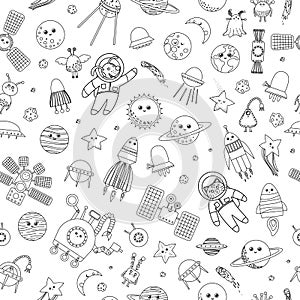 Vector seamless pattern of space objects