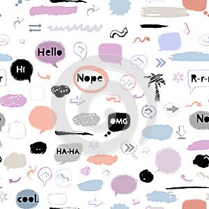 Vector seamless pattern with speech bubble,stickers,arrows