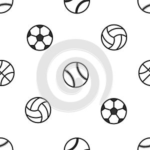 Vector seamless pattern sports balls black on white,silhouette