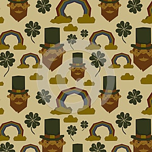 Vector seamless pattern for St. Patrick\'s Day celebration with many simplified icons