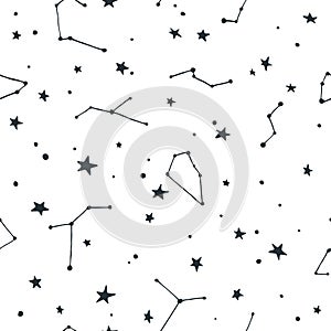 Vector Seamless Pattern with Stars and Constellations Points