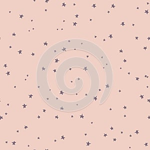 Vector seamless pattern stars purple pink. Hand Drawn doodle stars. Starry sky background. Pink Festive Background