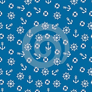 Vector seamless pattern Steering wheel, life preserver, anchor, Creative geometric vintage backgrounds, nautical theme