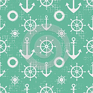 Vector seamless pattern Steering wheel, life preserver, anchor, Creative geometric vintage backgrounds, nautical theme Graphic ill