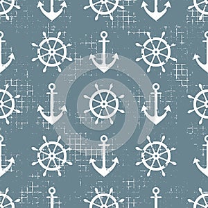 Vector seamless pattern Steering wheel, life preserver, anchor, Creative geometric vintage backgrounds, nautical theme Graphic ill
