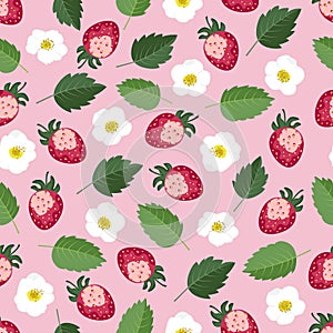 Vector seamless pattern with strawberries. Summer background, wallpaper.