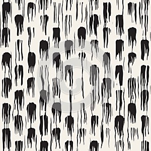 Vector seamless pattern with stripes and strokes. Black and white background with ink line elements. Hand painted grunge