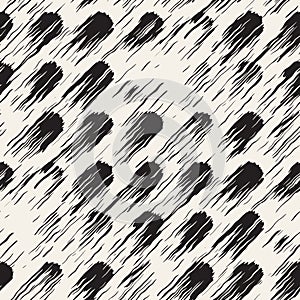 Vector seamless pattern with stripes and strokes. Black and white background with ink line elements. Hand painted grunge