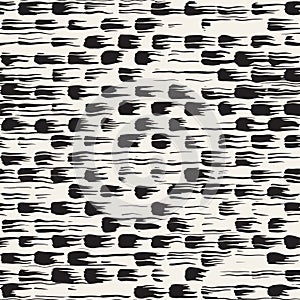 Vector seamless pattern with stripes and strokes. Black and white background with ink line elements. Hand painted grunge