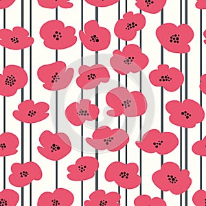 Vector seamless pattern with stylized poppies for design and decoration