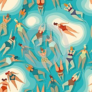 Vector seamless pattern with swimming people