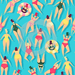 Vector seamless pattern with swimming people