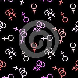 Vector seamless pattern of symbols of venus, female gender icons. Woman love combinations. Theme of girl power, LGBTQ