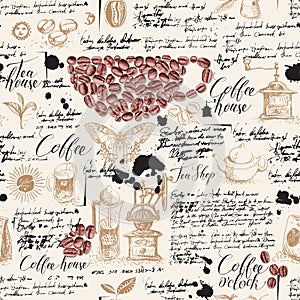 Seamless pattern on the coffee and tea theme