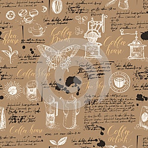 Seamless pattern on the coffee and tea theme